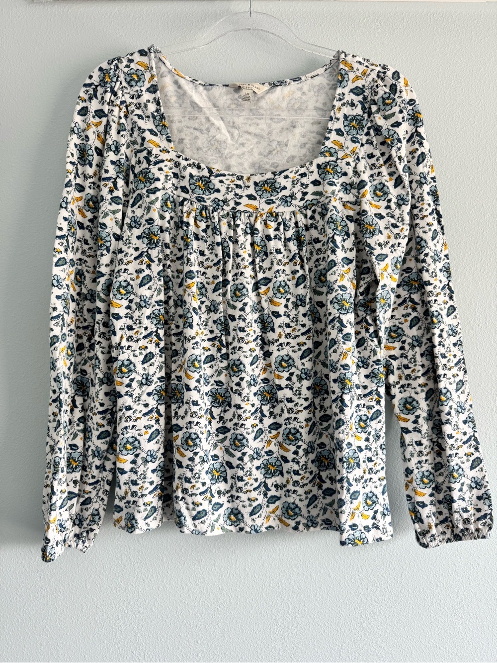 Lucky Brand White Scoop Neck Tunic with Blue & Yellow Floral Print